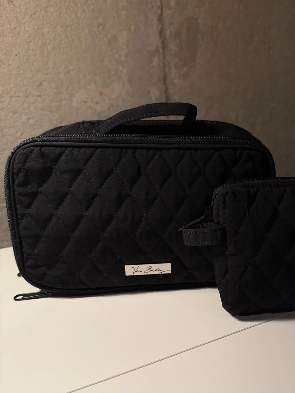 VERA BRADLEY Black Quilted Cosmetic Bag and Zip Pouch Set